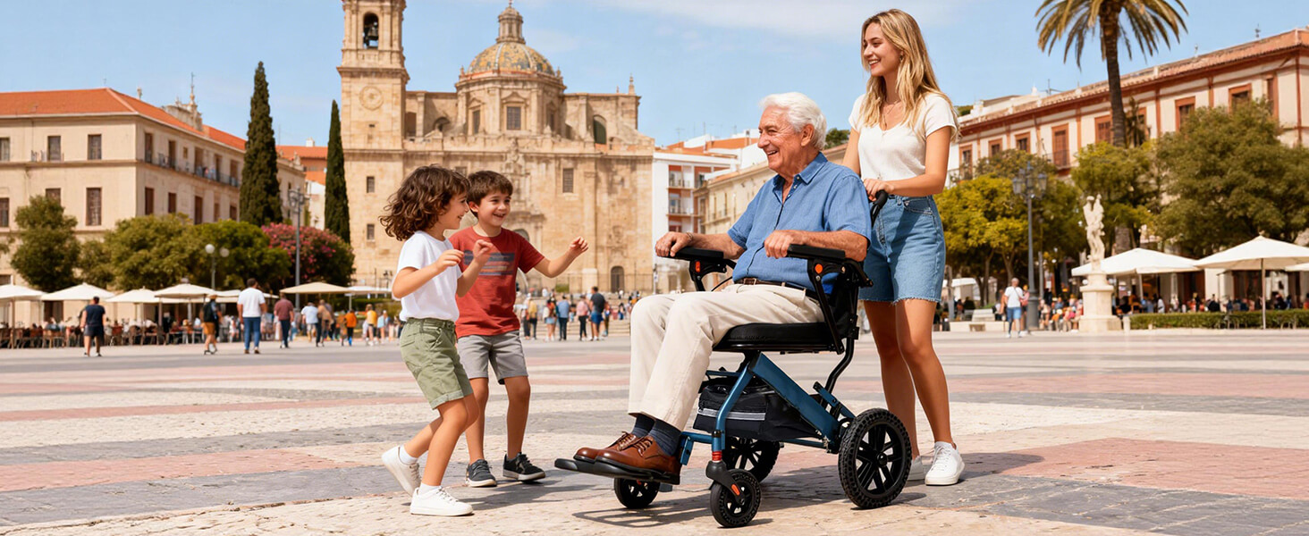 Lightweight Foldable Transport Wheelchair, 10″ Honeycomb Tire, Aviation Aluminum Frame, 220LBS Load Capacity, Comfort Cushion for Seniors Adults Travel & Daily Use