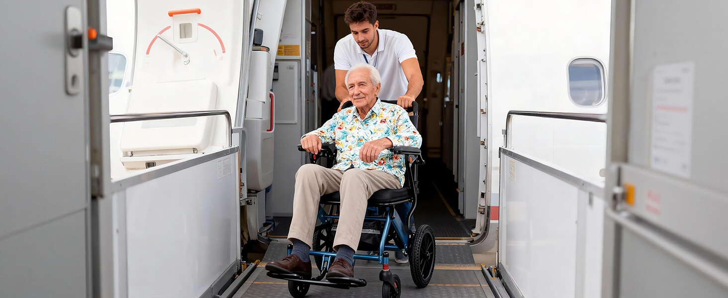 Lightweight Foldable Transport Wheelchair, 10″ Honeycomb Tire, Aviation Aluminum Frame, 220LBS Load Capacity, Comfort Cushion for Seniors Adults Travel & Daily Use