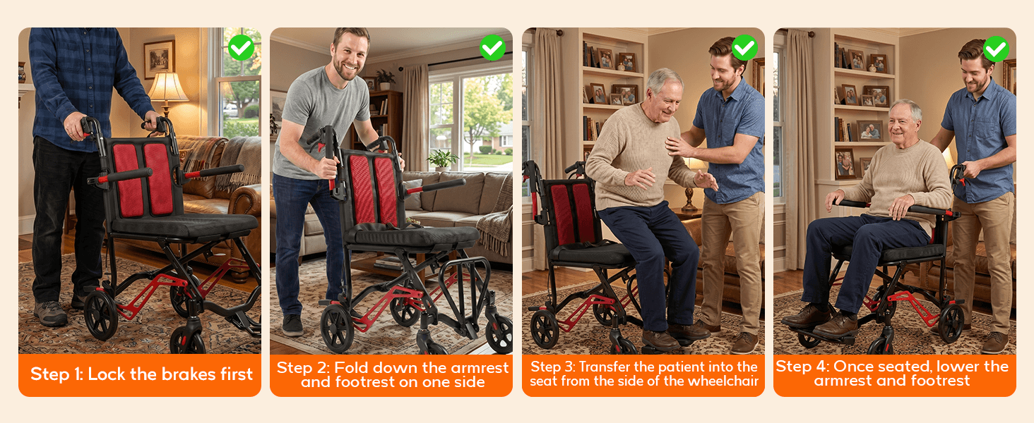 Ultra Lightweight Transport Wheelchair, 18 LBS Foldable Travel Wheelchair with Handbrakes, Flip-Up Armrests & Footrests, Aluminum Alloy Mobility Chair for Adults, Seniors & Kids