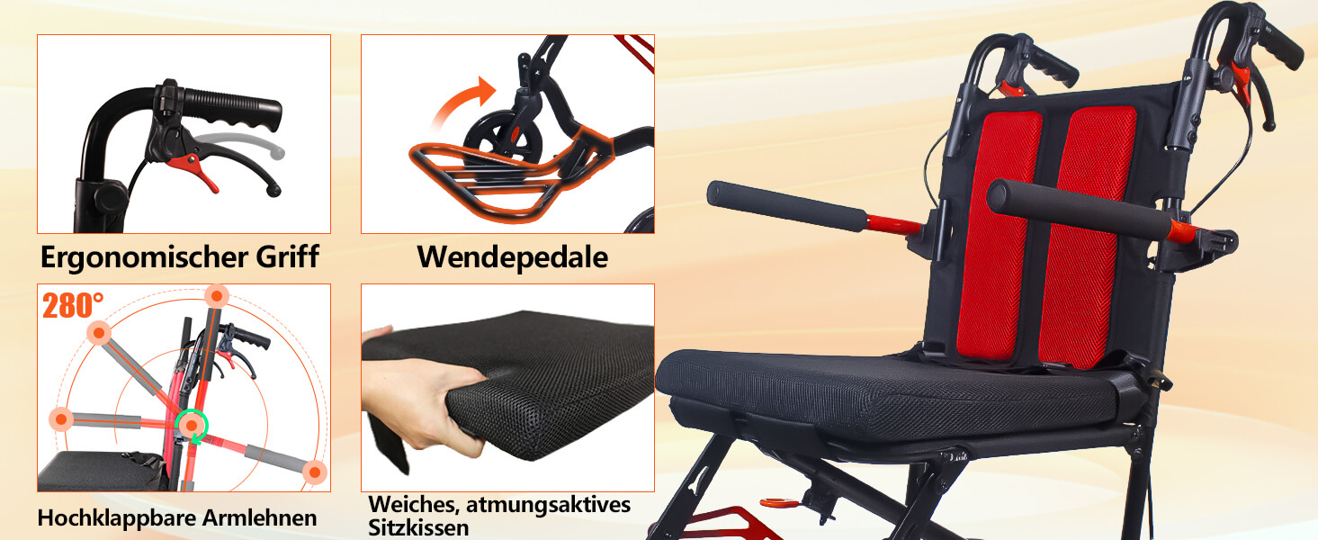 Ultra Lightweight Transport Wheelchair, 18 LBS Foldable Travel Wheelchair with Handbrakes, Flip-Up Armrests & Footrests, Aluminum Alloy Mobility Chair for Adults, Seniors & Kids