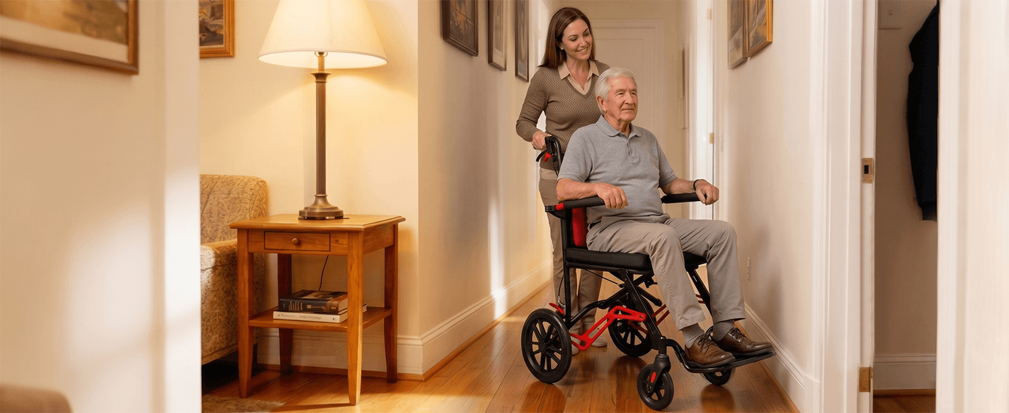 Ultra Lightweight Transport Wheelchair, 18 LBS Foldable Travel Wheelchair with Handbrakes, Flip-Up Armrests & Footrests, Aluminum Alloy Mobility Chair for Adults, Seniors & Kids