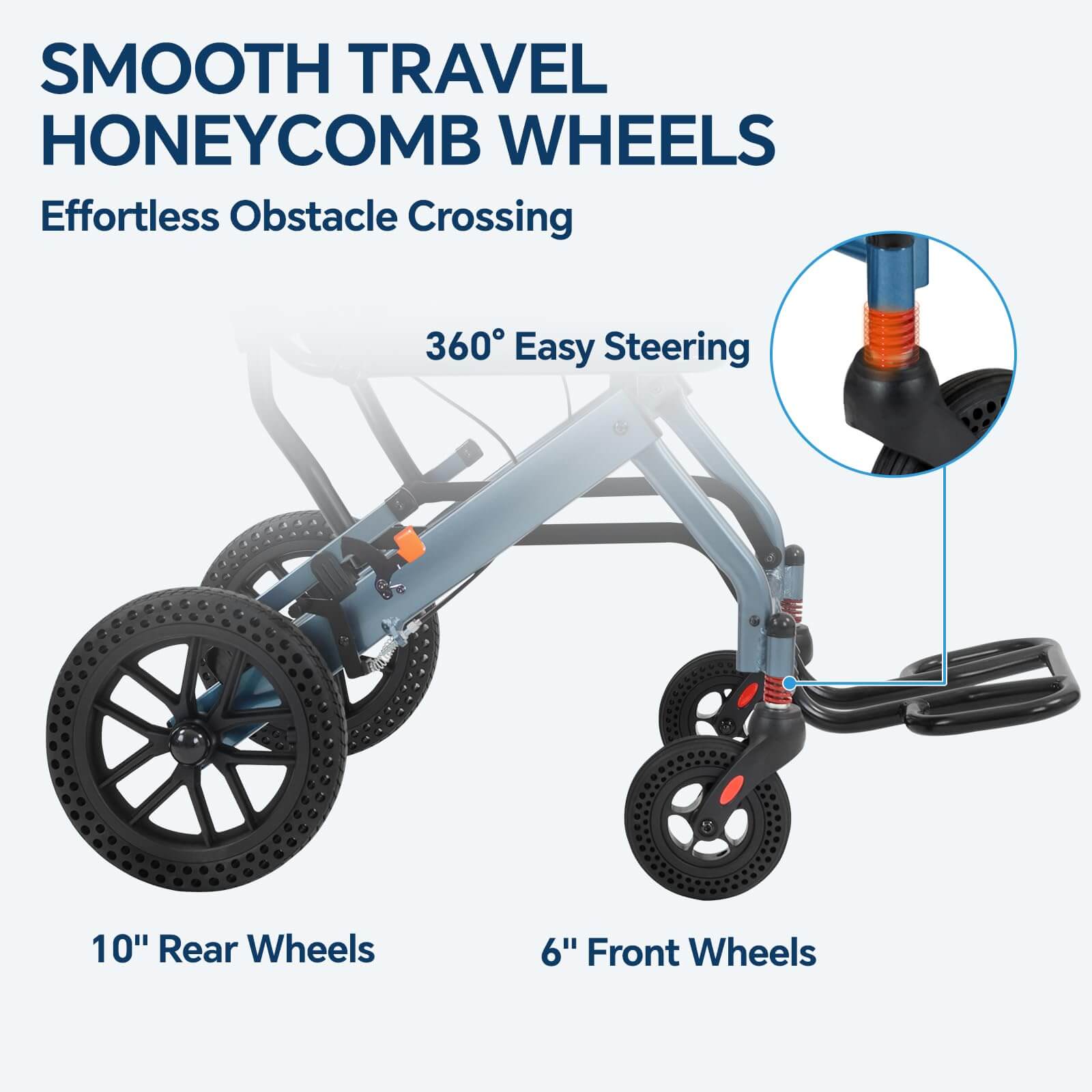 Lightweight Foldable Transport Wheelchair, 10″ Honeycomb Tire, Aviation Aluminum Frame, 220LBS Load Capacity, Comfort Cushion for Seniors Adults Travel & Daily Use