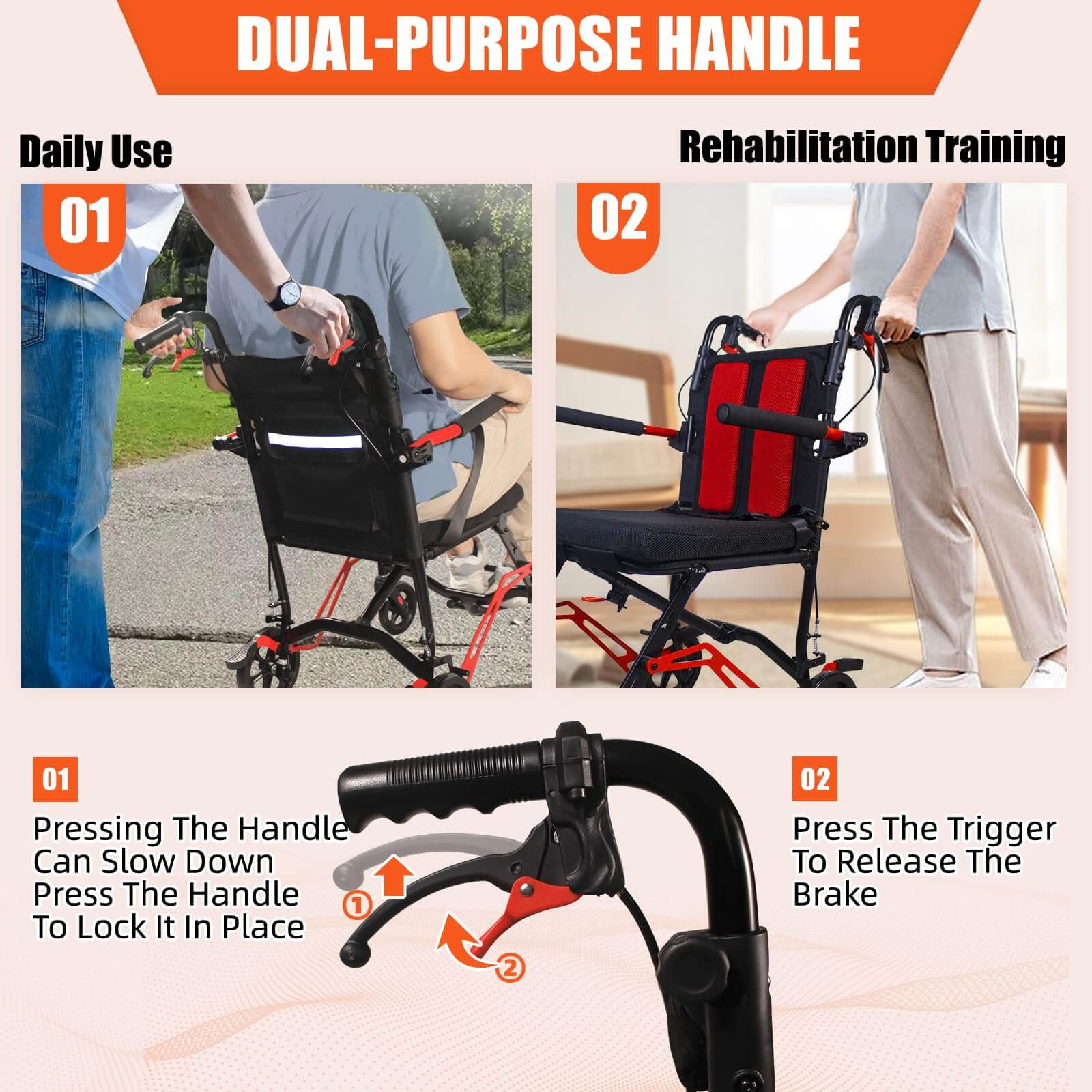 Ultra Lightweight Transport Wheelchair, 18 LBS Foldable Travel Wheelchair with Handbrakes, Flip-Up Armrests & Footrests, Aluminum Alloy Mobility Chair for Adults, Seniors & Kids wheelchairshub.com