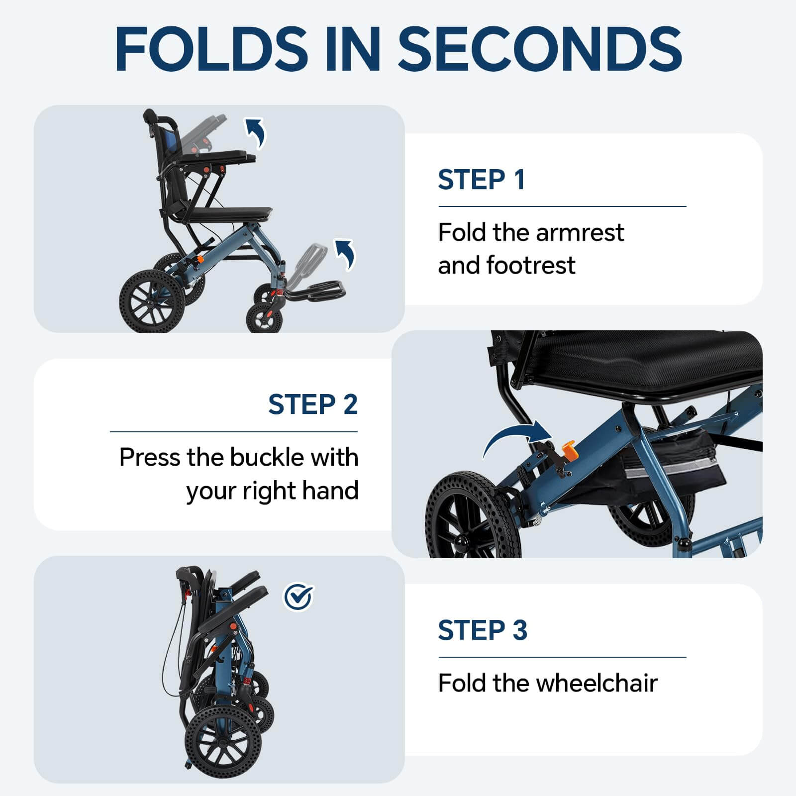 Lightweight Foldable Transport Wheelchair, 10″ Honeycomb Tire, Aviation Aluminum Frame, 220LBS Load Capacity, Comfort Cushion for Seniors Adults Travel & Daily Use