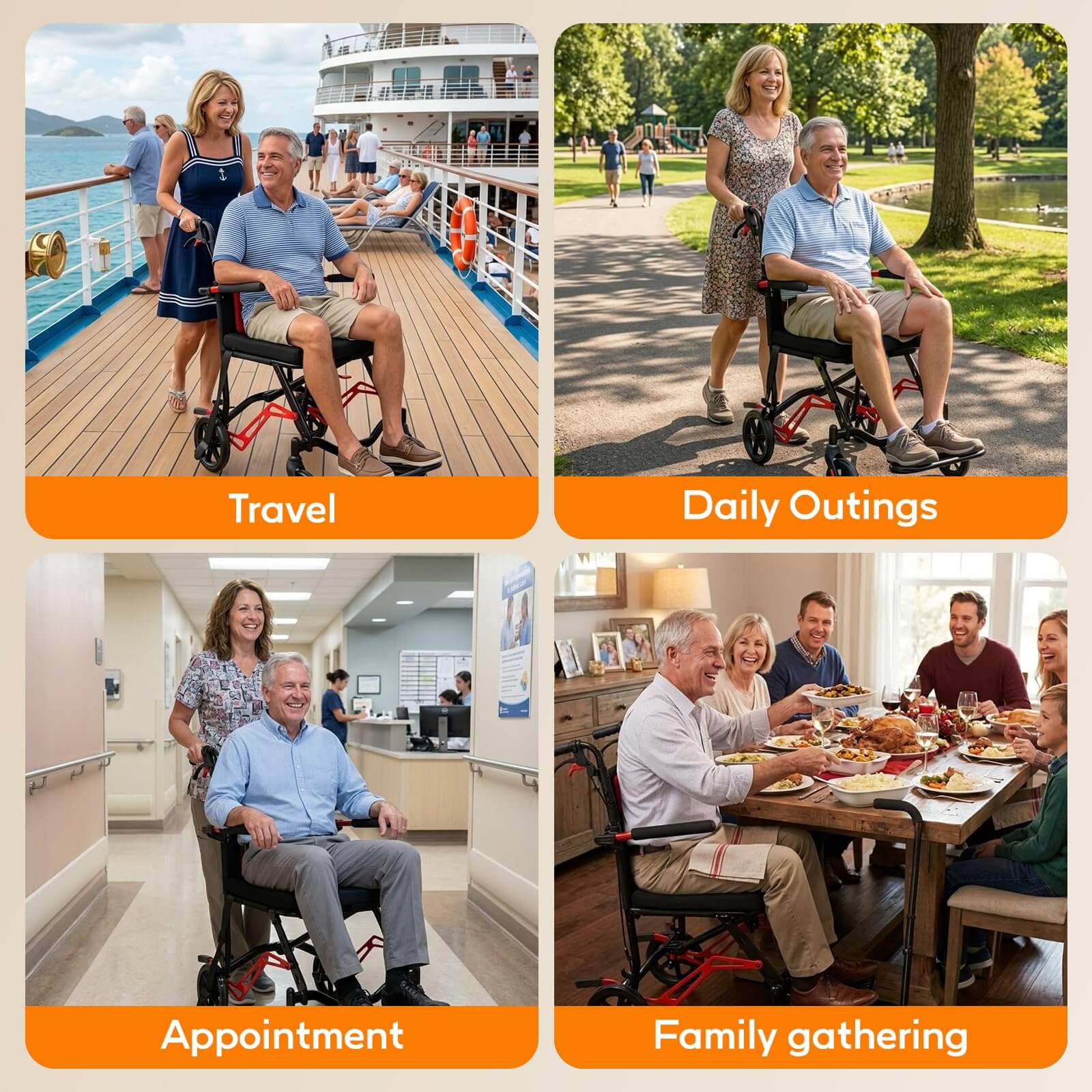 Ultra Lightweight Transport Wheelchair, 18 LBS Foldable Travel Wheelchair with Handbrakes, Flip-Up Armrests & Footrests, Aluminum Alloy Mobility Chair for Adults, Seniors & Kids wheelchairshub.com