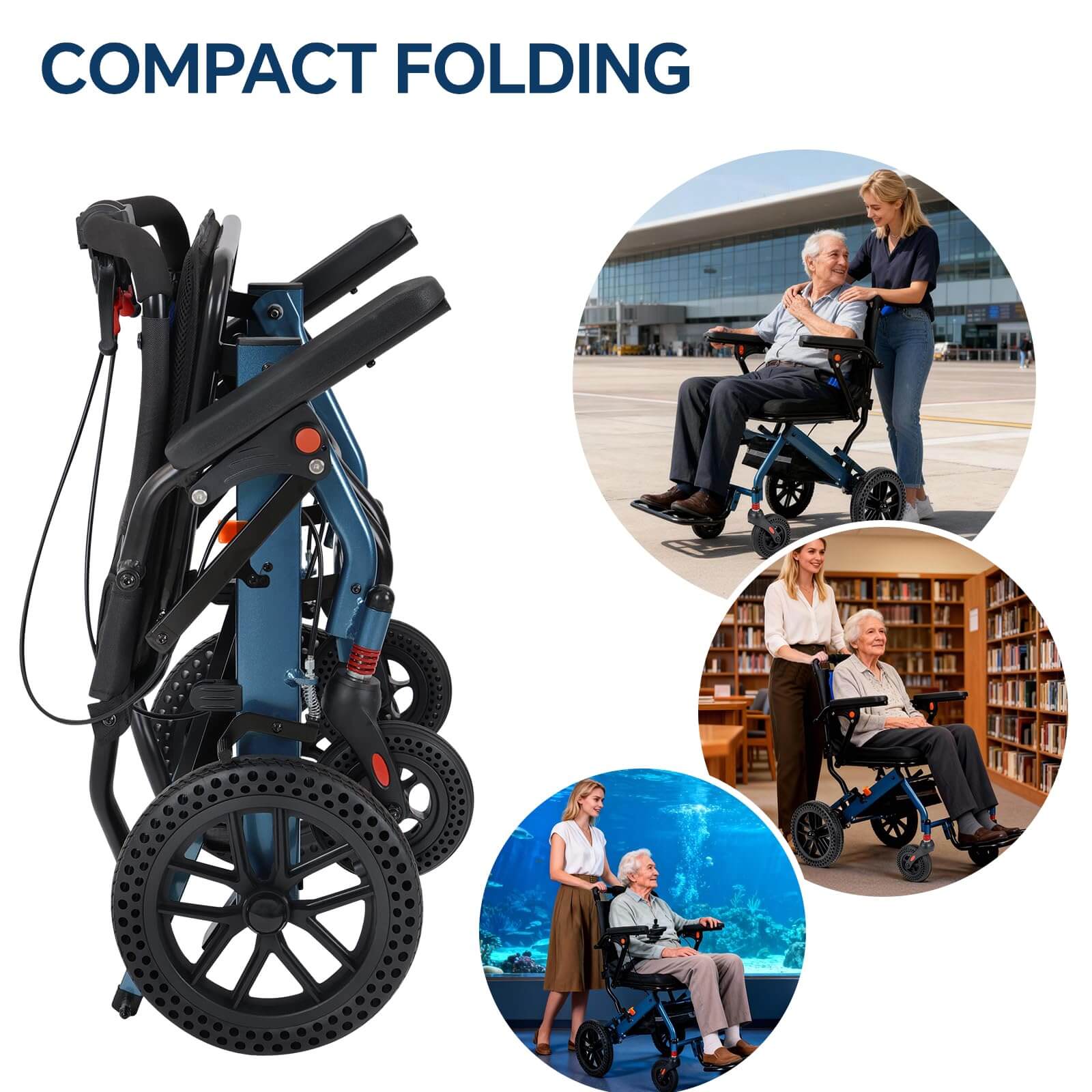 Lightweight Foldable Transport Wheelchair, 10″ Honeycomb Tire, Aviation Aluminum Frame, 220LBS Load Capacity, Comfort Cushion for Seniors Adults Travel & Daily Use