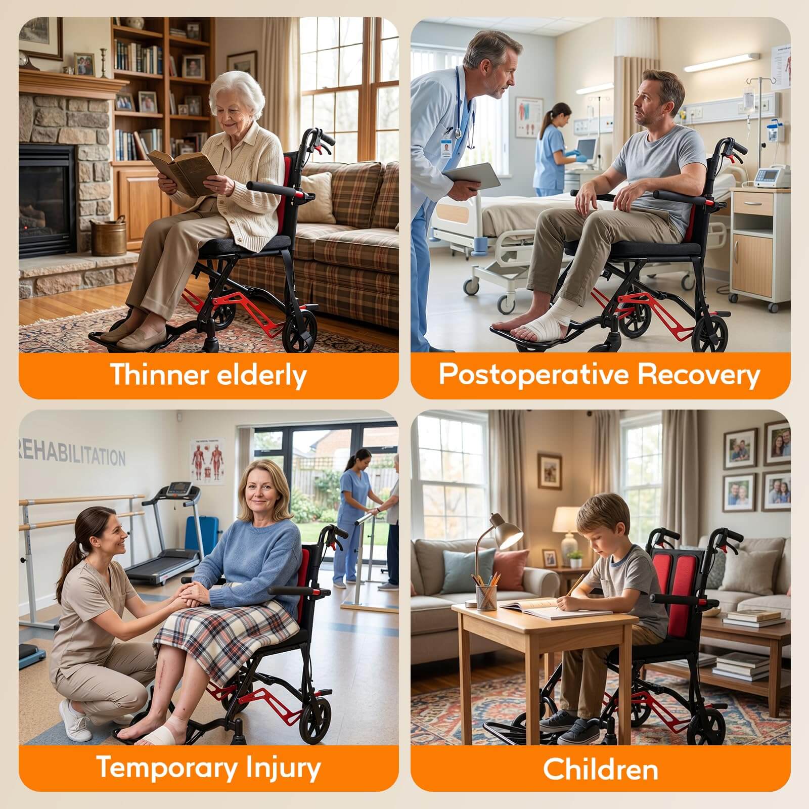 Ultra Lightweight Transport Wheelchair, 18 LBS Foldable Travel Wheelchair with Handbrakes, Flip-Up Armrests & Footrests, Aluminum Alloy Mobility Chair for Adults, Seniors & Kids wheelchairshub.com