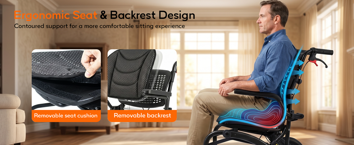 Pro Folding Transport Wheelchair with 12″ Rear Wheels, Adjustable Handles, Ergonomic Backrest & Carbon Fiber Style Frame wheelchairshub.com
