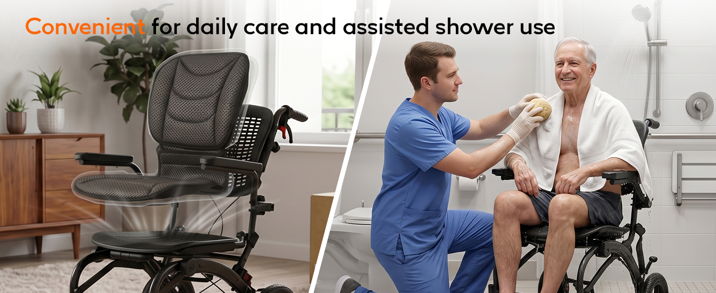 Pro Folding Transport Wheelchair with 12″ Rear Wheels, Adjustable Handles, Ergonomic Backrest & Carbon Fiber Style Frame wheelchairshub.com