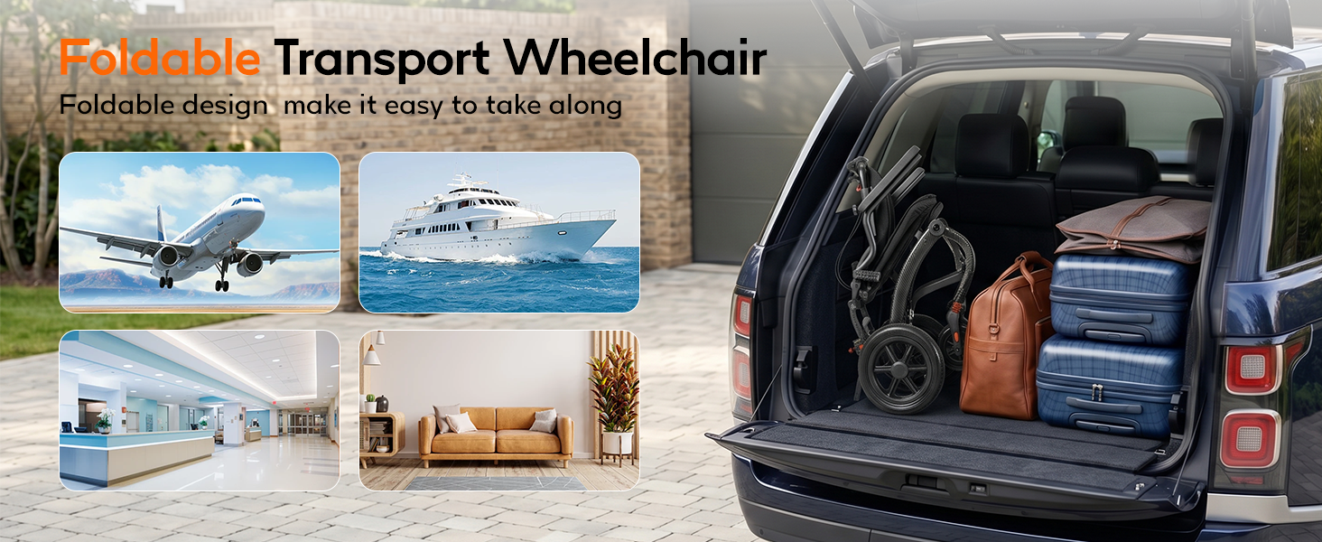 Pro Folding Transport Wheelchair with 12″ Rear Wheels, Adjustable Handles, Ergonomic Backrest & Carbon Fiber Style Frame wheelchairshub.com