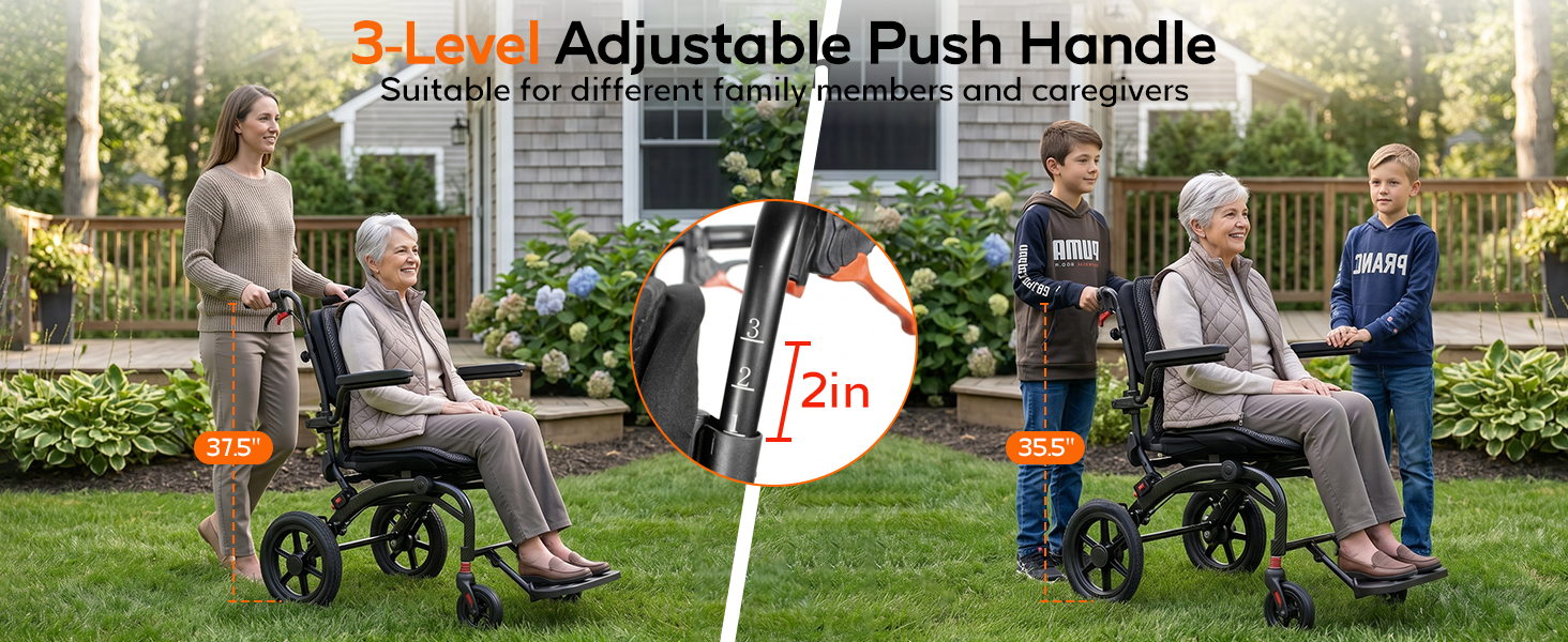Pro Folding Transport Wheelchair with 12″ Rear Wheels, Adjustable Handles, Ergonomic Backrest & Carbon Fiber Style Frame wheelchairshub.com