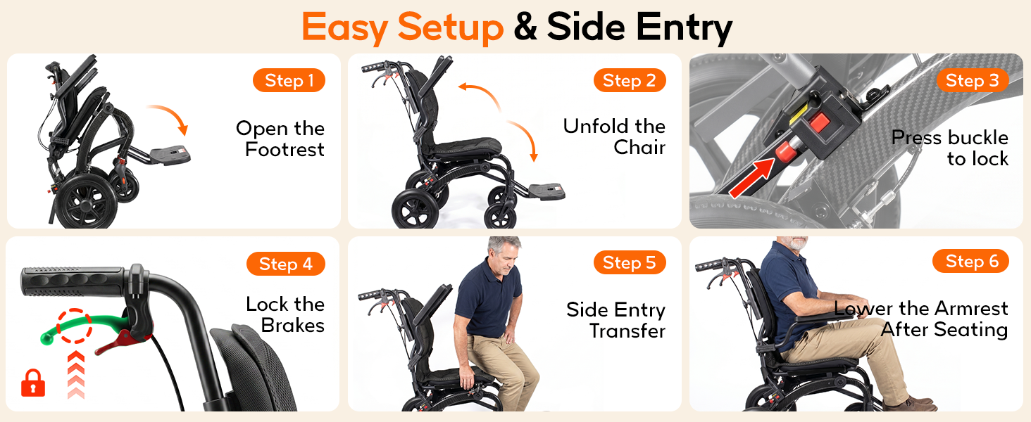 Pro Folding Transport Wheelchair with 12″ Rear Wheels, Adjustable Handles, Ergonomic Backrest & Carbon Fiber Style Frame wheelchairshub.com
