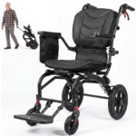 Pro Folding Transport Wheelchair with 12" Rear Wheels, Adjustable Handles, Ergonomic Backrest & Carbon Fiber Style Frame wheelchairshub.com