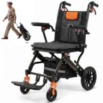 Lightweight Folding Transport Wheelchair with Pull Handle, Dual Suspension & 10″ PU Tires – Portable Travel Wheelchair for Adults, Foldable Armrests & Footrests wheelchairshub.com