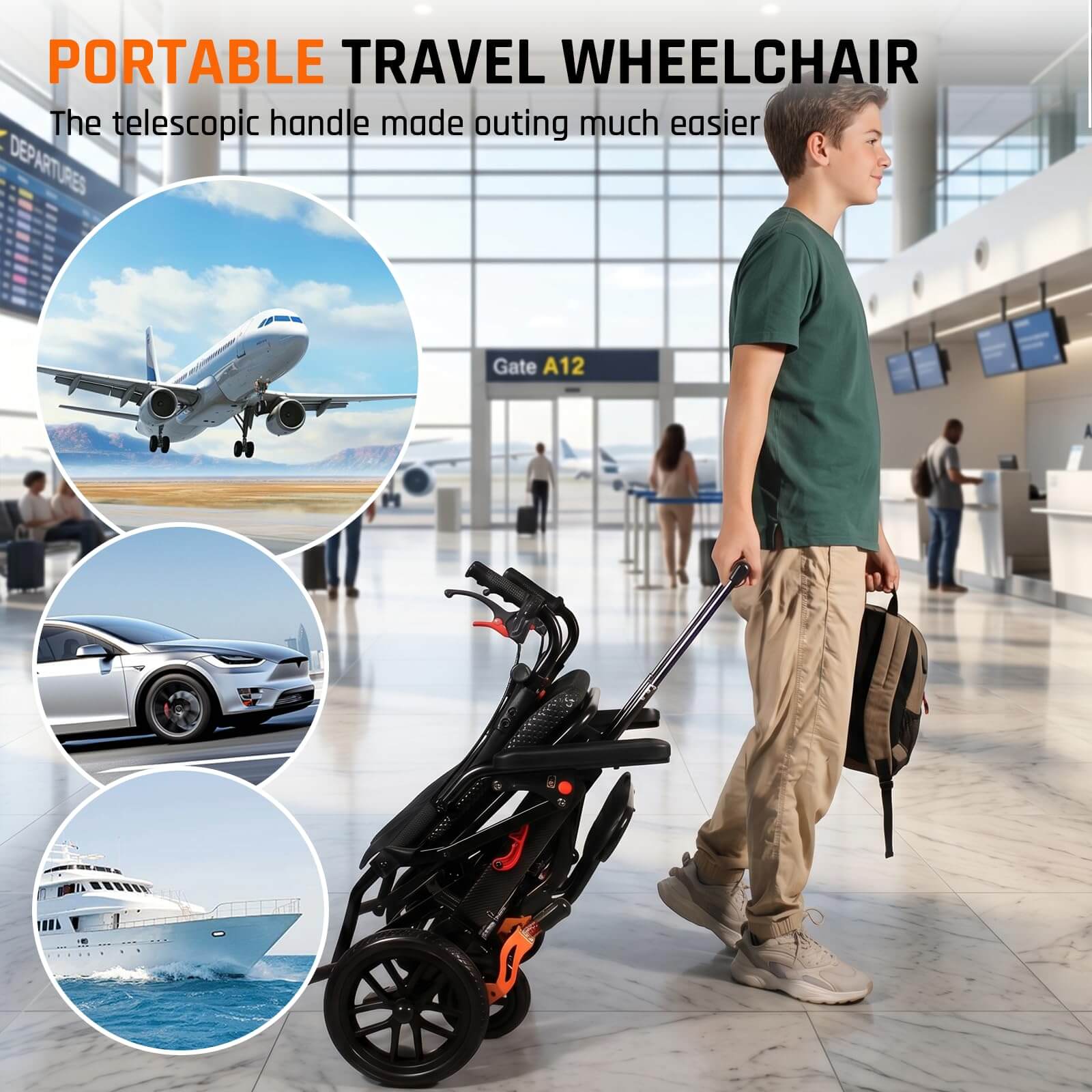 Lightweight Folding Transport Wheelchair with Pull Handle, Dual Suspension & 10″ PU Tires – Portable Travel Wheelchair for Adults, Foldable Armrests & Footrests wheelchairshub.com