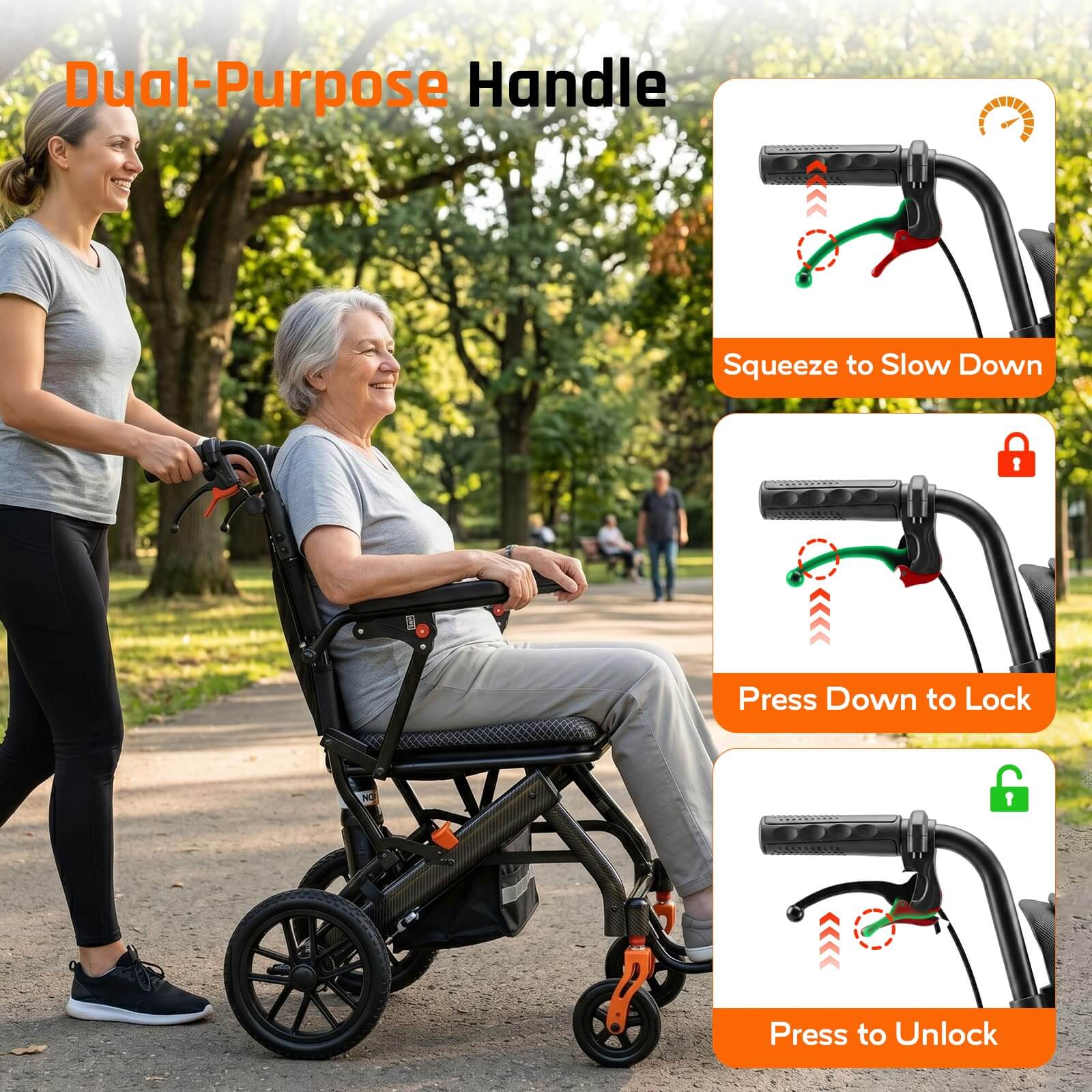 Lightweight Folding Transport Wheelchair with Pull Handle, Dual Suspension & 10″ PU Tires – Portable Travel Wheelchair for Adults, Foldable Armrests & Footrests wheelchairshub.com