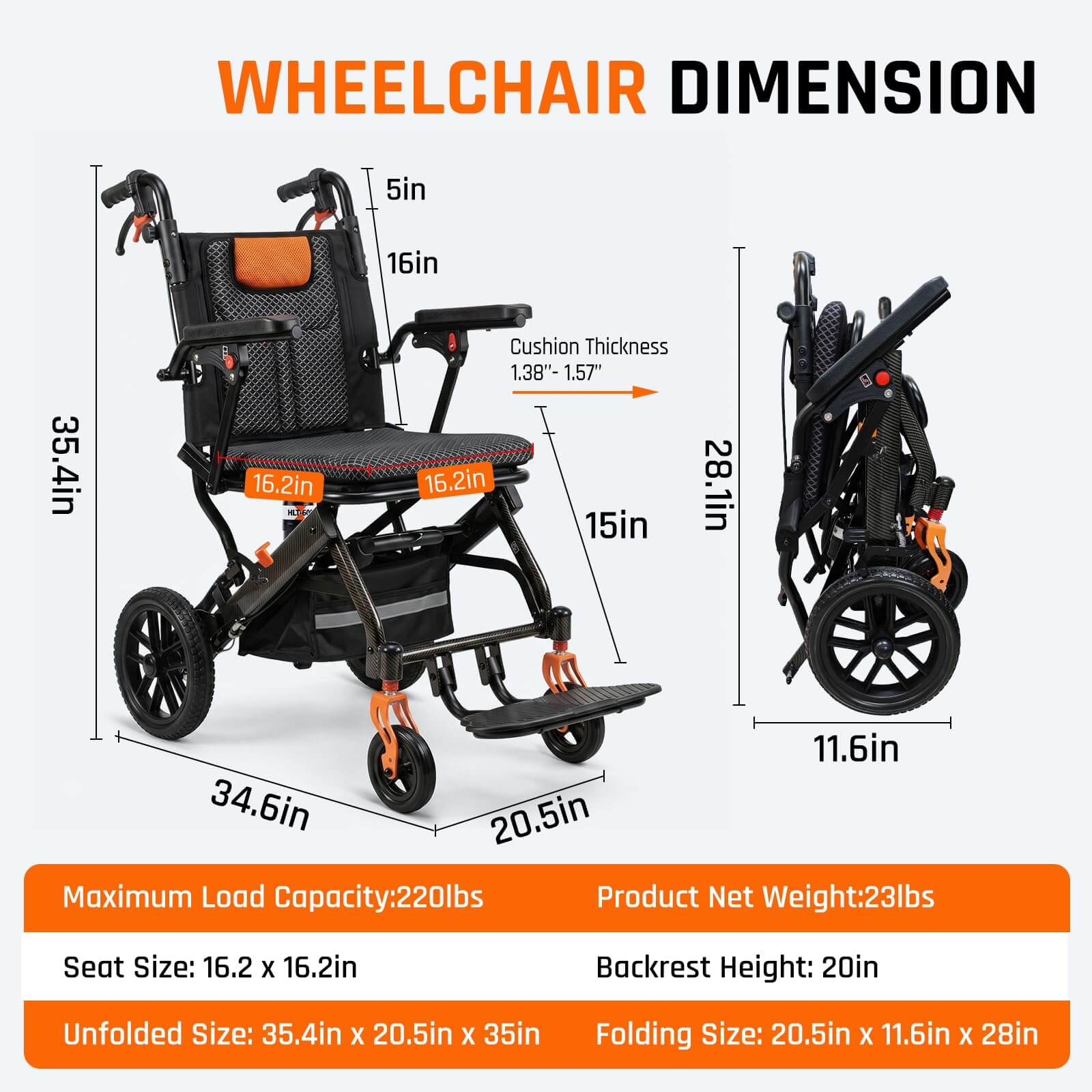 Lightweight Folding Transport Wheelchair with Pull Handle, Dual Suspension & 10″ PU Tires – Portable Travel Wheelchair for Adults, Foldable Armrests & Footrests wheelchairshub.com