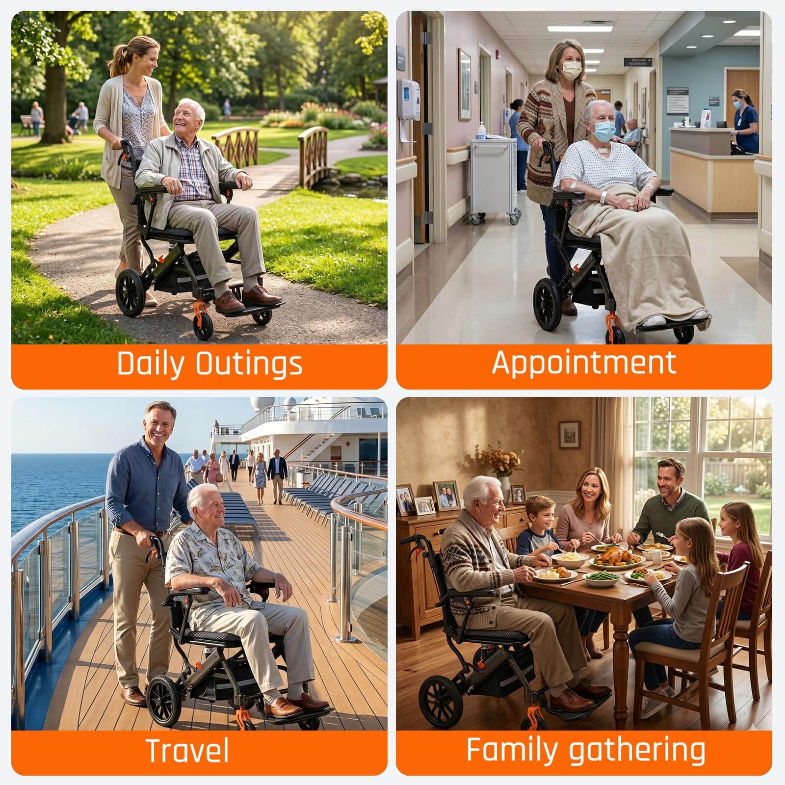 Lightweight Folding Transport Wheelchair with Pull Handle, Dual Suspension & 10″ PU Tires – Portable Travel Wheelchair for Adults, Foldable Armrests & Footrests wheelchairshub.com