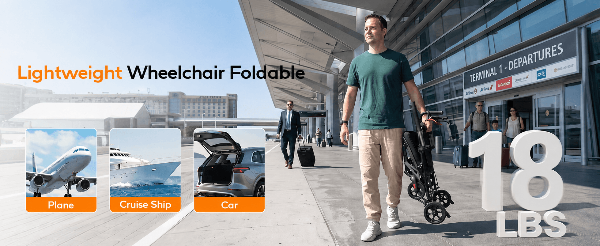 18LBS Ultra Lightweight Folding Transport Wheelchair with Hand Brakes, Foldable Armrests & Footrests, Compact Travel Wheelchair for Adults, Seniors & Kids wheelchairshub.com 