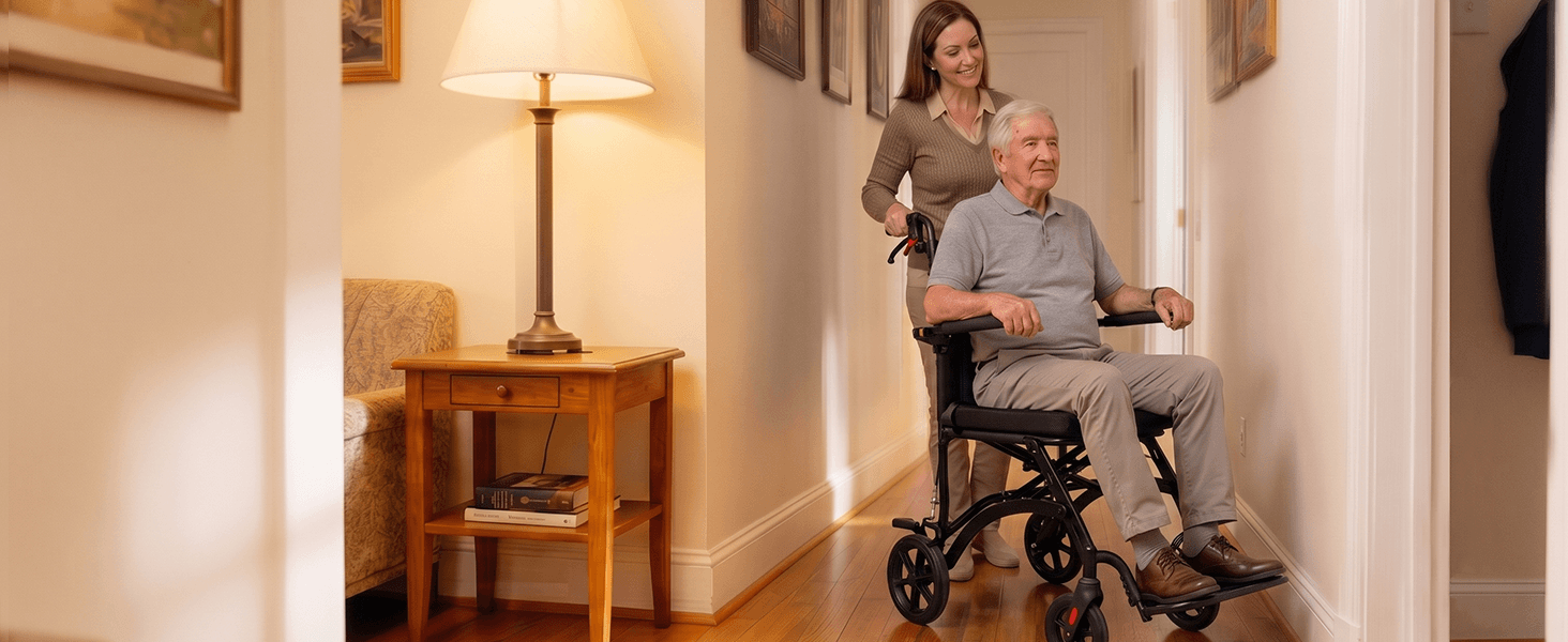 18LBS Ultra Lightweight Folding Transport Wheelchair with Hand Brakes, Foldable Armrests & Footrests, Compact Travel Wheelchair for Adults, Seniors & Kids wheelchairshub.com