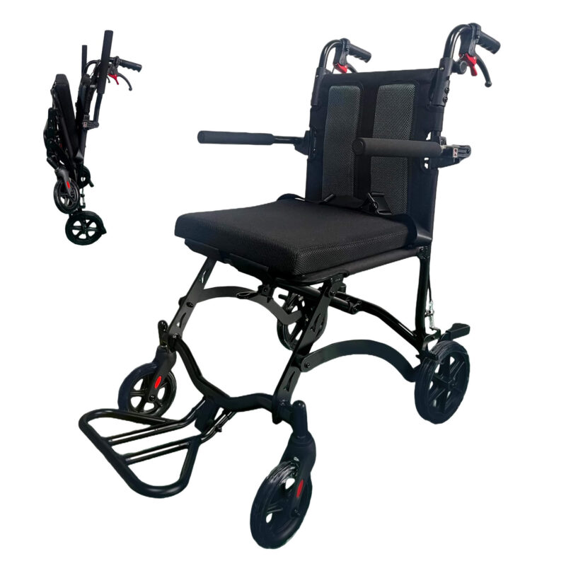 18LBS Ultra Lightweight Folding Transport Wheelchair with Hand Brakes, Foldable Armrests & Footrests, Compact Travel Wheelchair for Adults, Seniors & Kids wheelchairshub.com