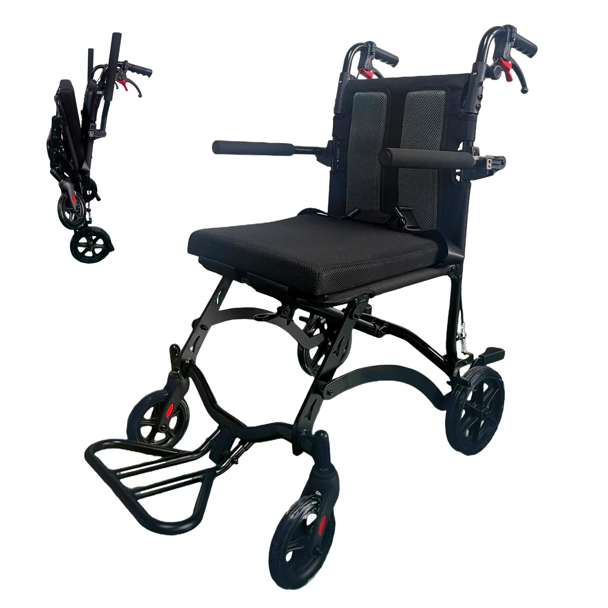 18LBS Ultra Lightweight Folding Transport Wheelchair with Hand Brakes, Foldable Armrests & Footrests, Compact Travel Wheelchair for Adults, Seniors & Kids wheelchairshub.com