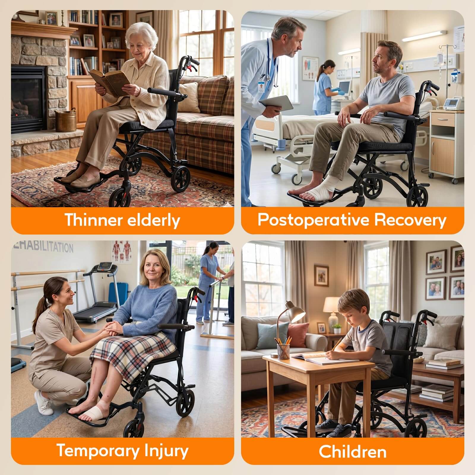 18LBS Ultra Lightweight Folding Transport Wheelchair with Hand Brakes, Foldable Armrests & Footrests, Compact Travel Wheelchair for Adults, Seniors & Kids wheelchairshub.com