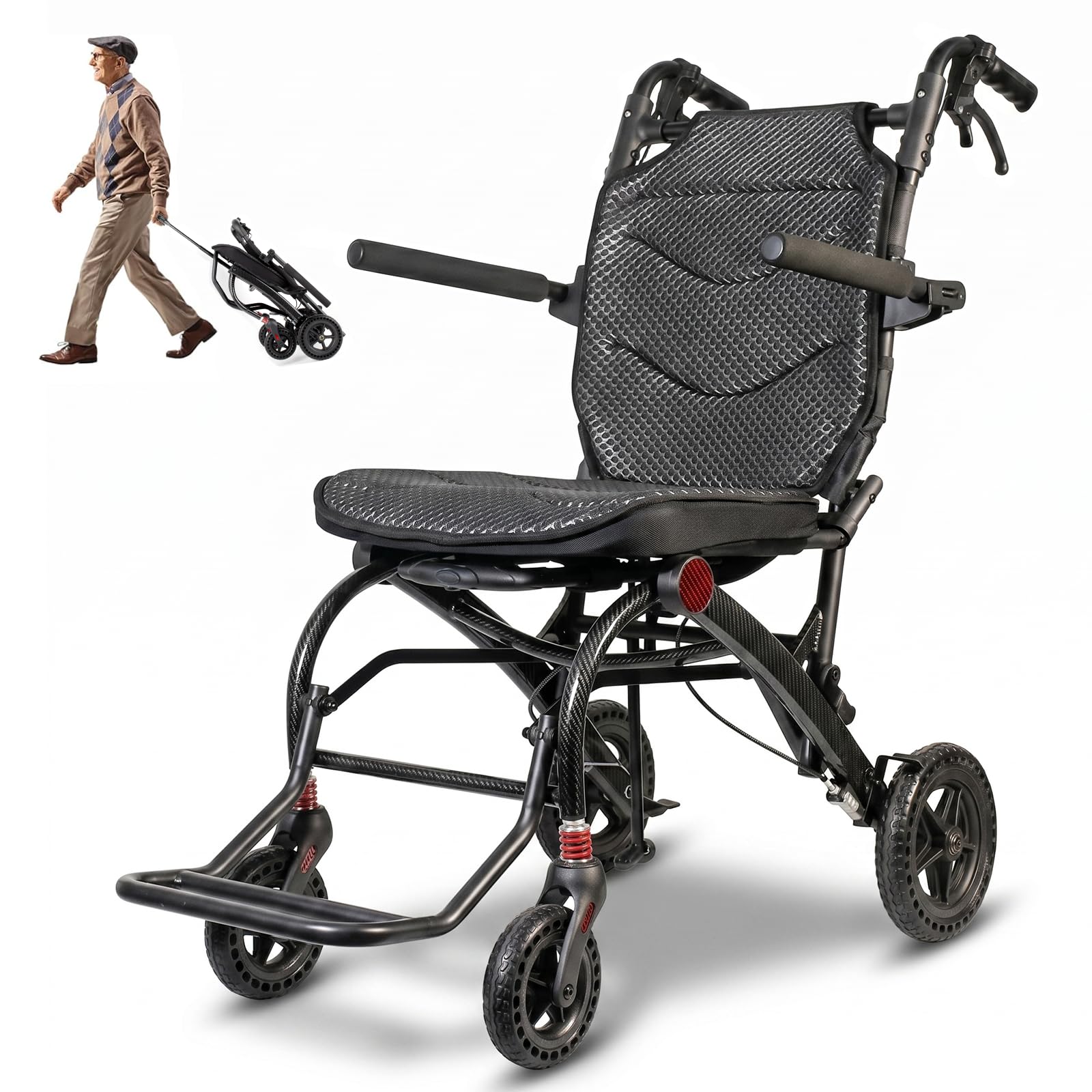 Lightweight Folding Transport Wheelchair with Pull Handle, Ergonomic Seat & Shock-Absorbing Wheels wheelchairshub.com