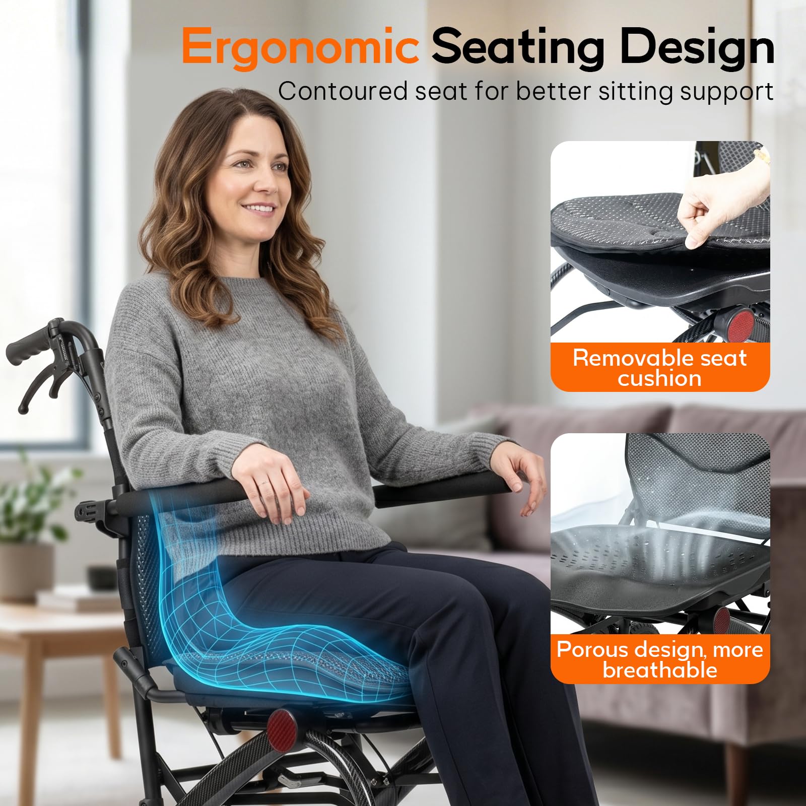Lightweight Folding Transport Wheelchair with Pull Handle, Ergonomic Seat & Shock-Absorbing Wheels wheelchairshub.com