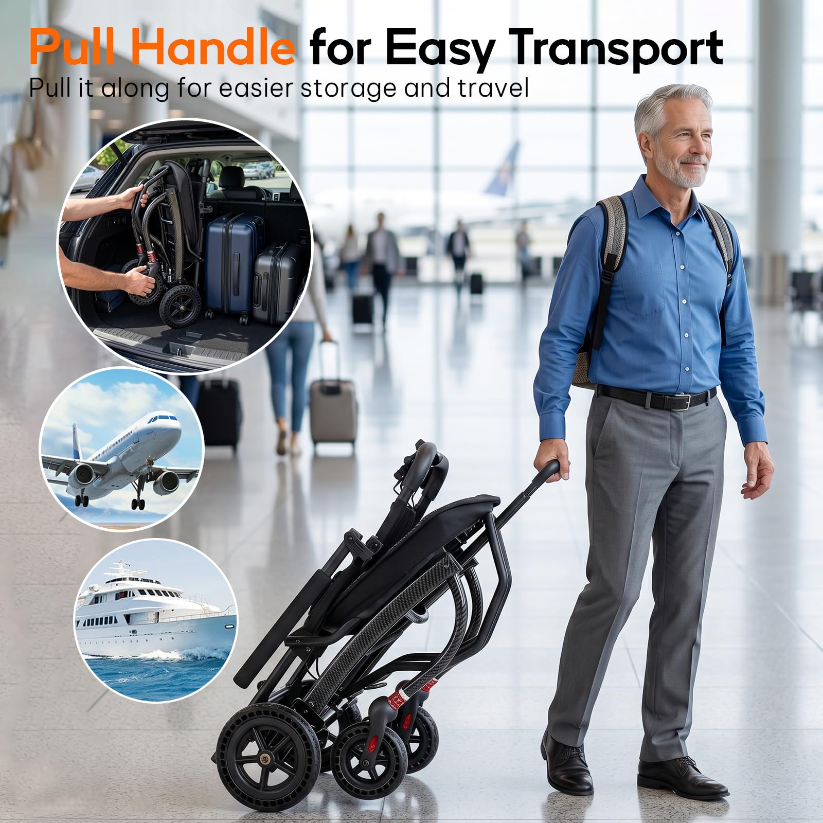Lightweight Folding Transport Wheelchair with Pull Handle, Ergonomic Seat & Shock-Absorbing Wheels wheelchairshub.com