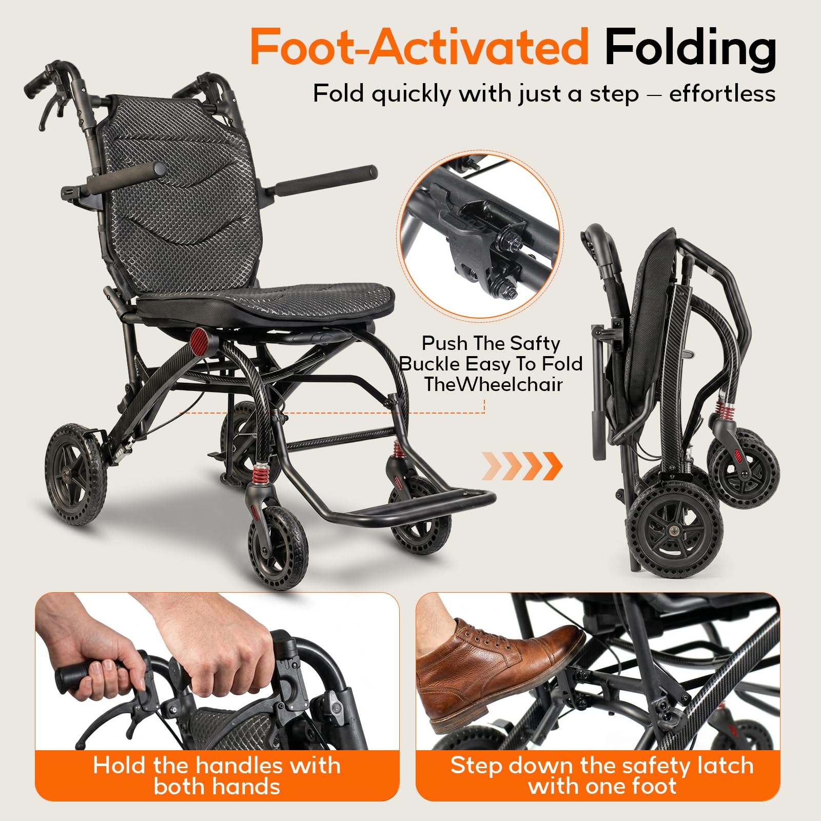 Lightweight Folding Transport Wheelchair with Pull Handle, Ergonomic Seat & Shock-Absorbing Wheels wheelchairshub.com