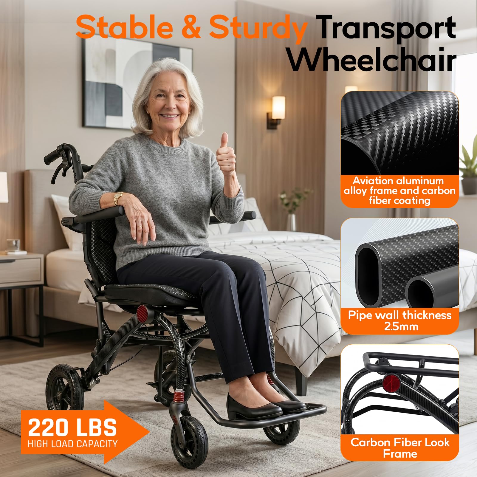 Lightweight Folding Transport Wheelchair with Pull Handle, Ergonomic Seat & Shock-Absorbing Wheels wheelchairshub.com