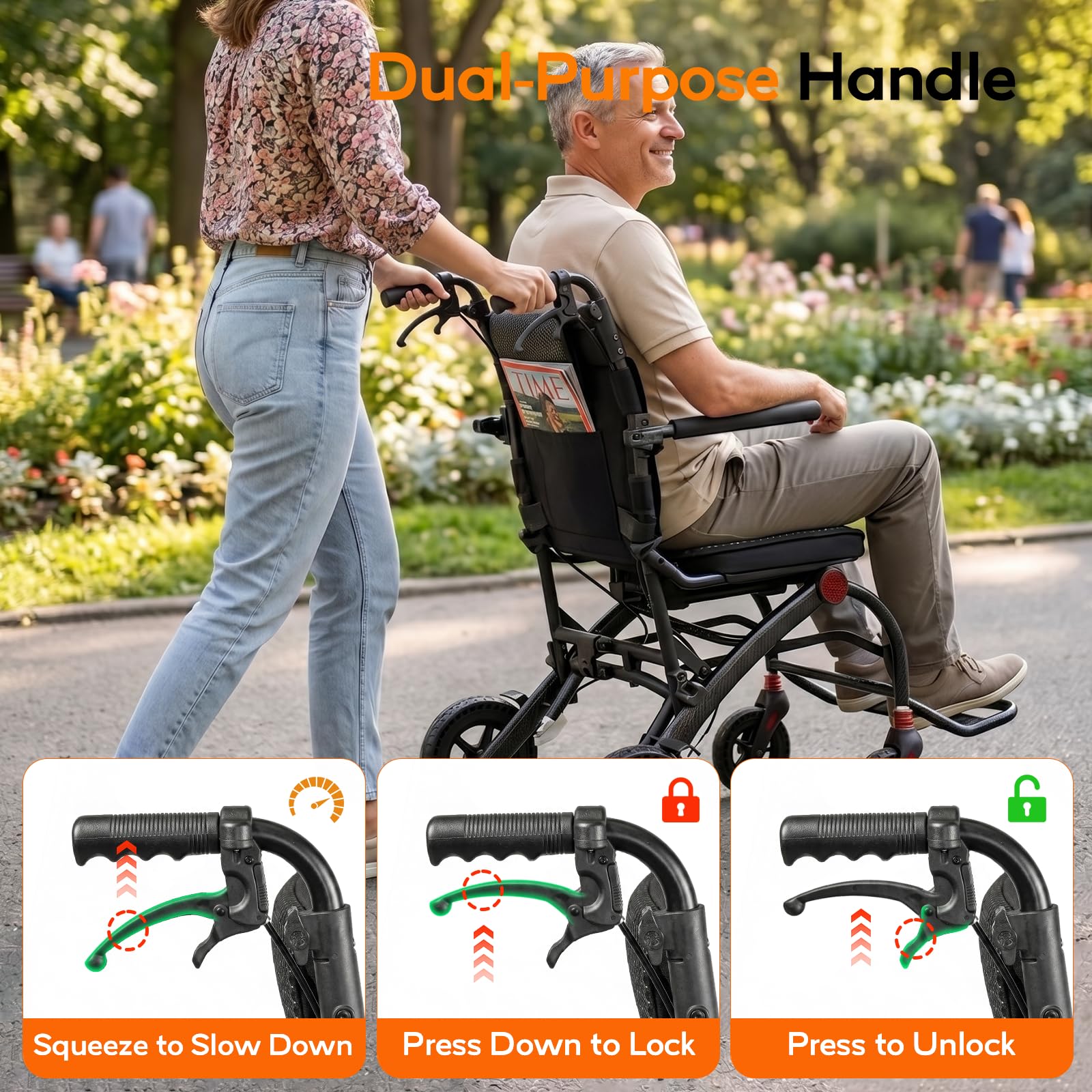 Lightweight Folding Transport Wheelchair with Pull Handle, Ergonomic Seat & Shock-Absorbing Wheels wheelchairshub.com