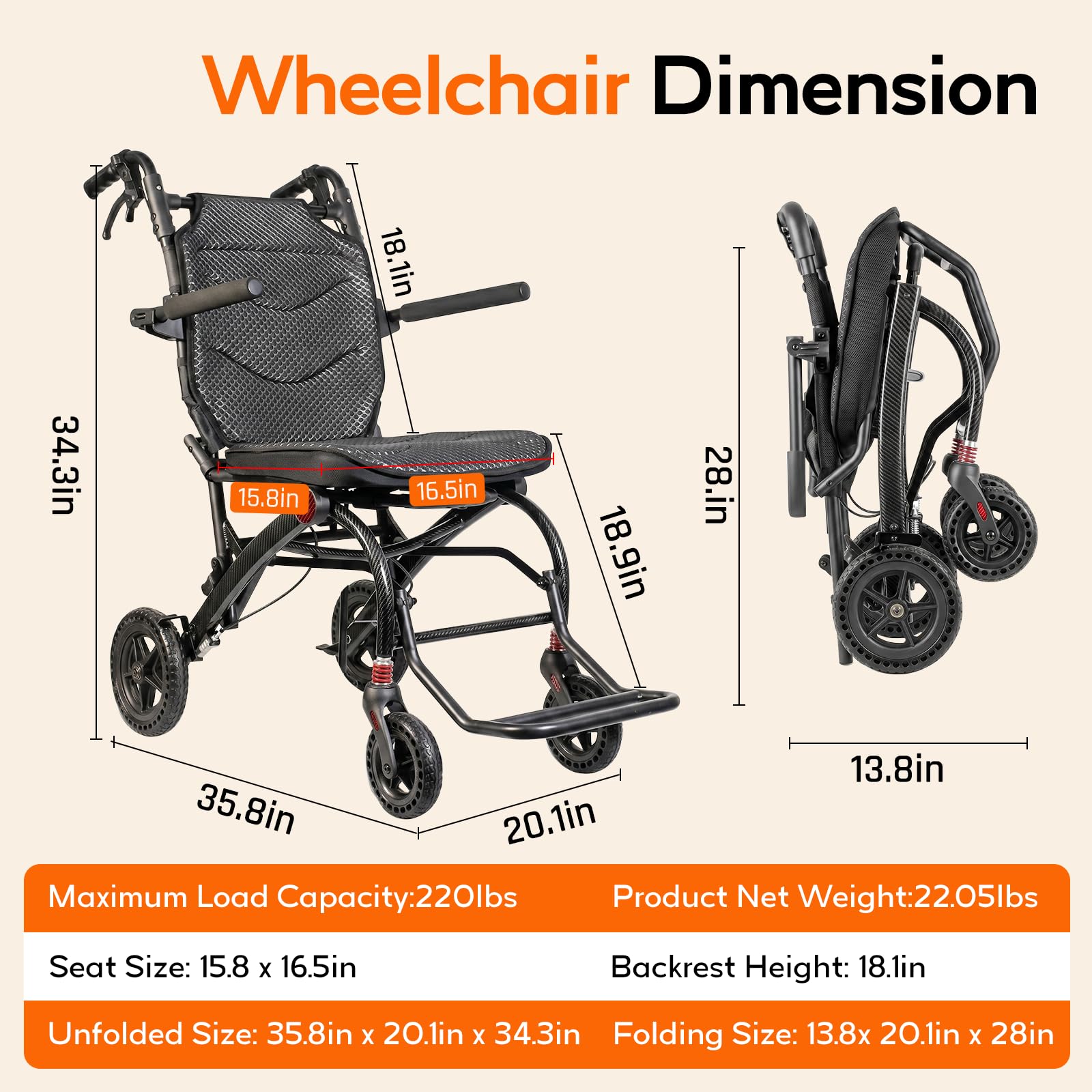 Lightweight Folding Transport Wheelchair with Pull Handle, Ergonomic Seat & Shock-Absorbing Wheels wheelchairshub.com