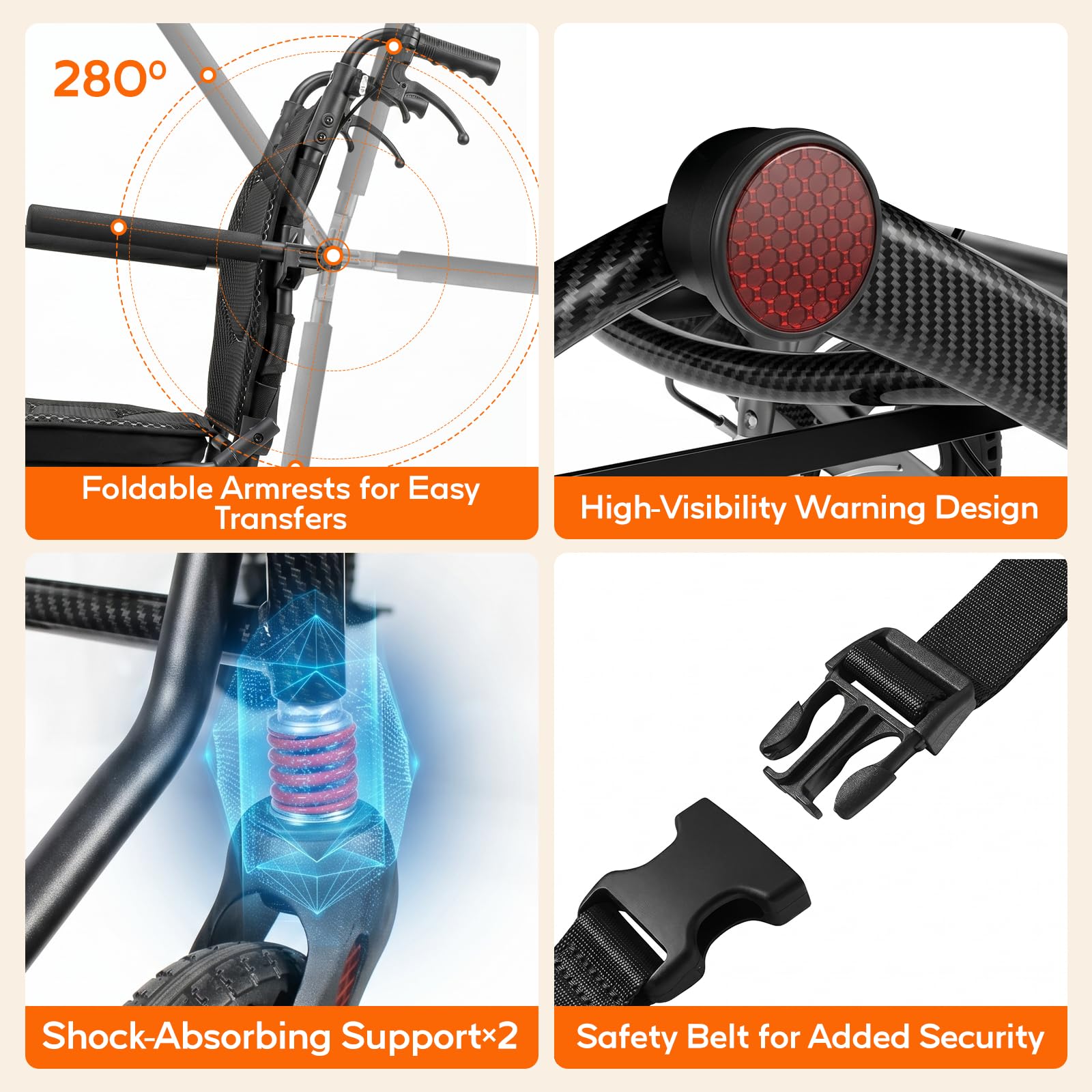 Lightweight Folding Transport Wheelchair with Pull Handle, Ergonomic Seat & Shock-Absorbing Wheels wheelchairshub.com