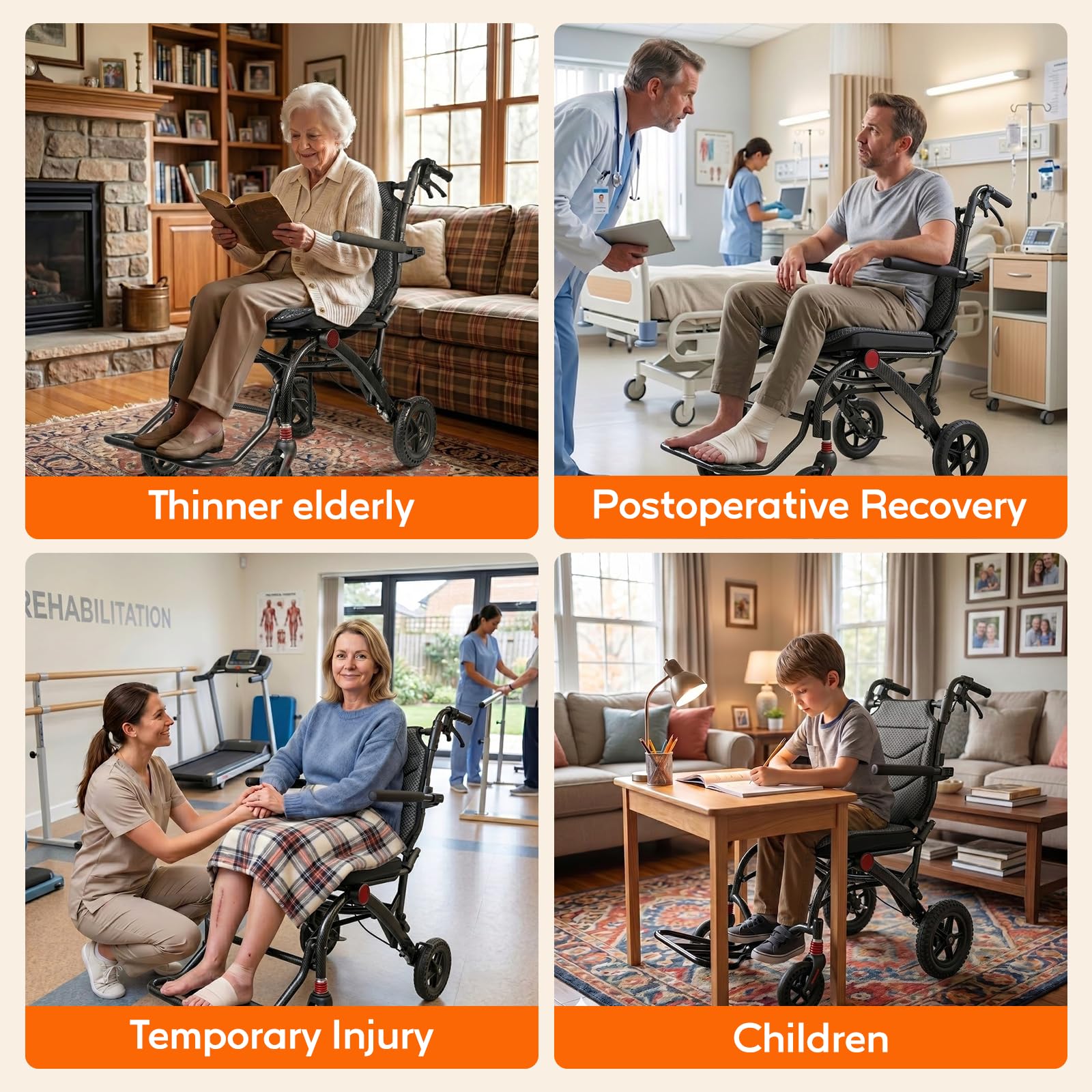 Lightweight Folding Transport Wheelchair with Pull Handle, Ergonomic Seat & Shock-Absorbing Wheels wheelchairshub.com
