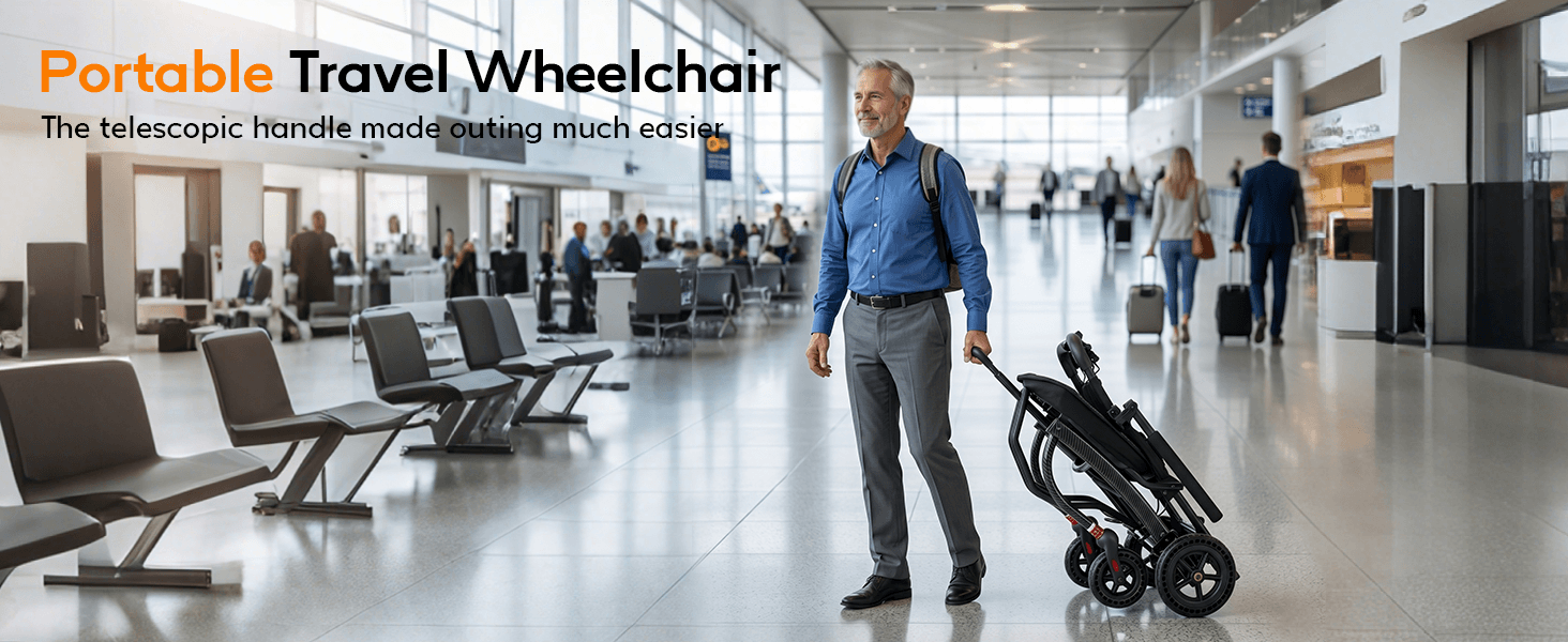 Basic Lightweight Folding Transport Wheelchair with Pull Handle, Ergonomic Seat & Carbon Fiber Style Frame wheelchairshub.com