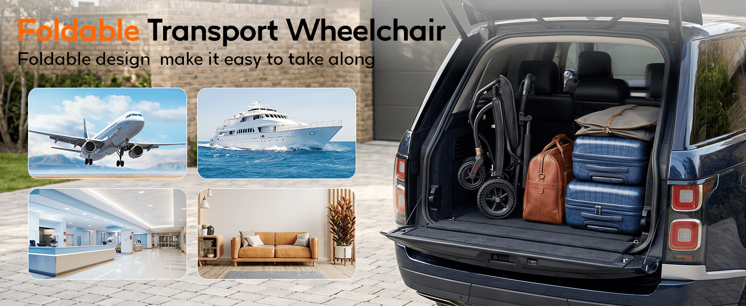 Basic Lightweight Folding Transport Wheelchair with Pull Handle, Ergonomic Seat & Carbon Fiber Style Frame wheelchairshub.com