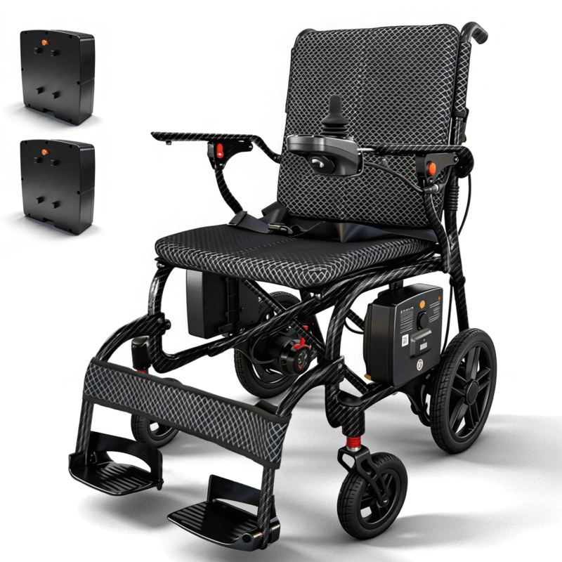 26 LBS Ultra-Light Carbon Fiber Electric Wheelchair for Adults | 25 Miles Long Range, Foldable Power Wheelchair with Dual Lithium Batteries, All-Terrain Motorized Wheelchair for Indoor & Outdoor Use