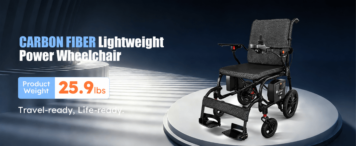 26 LBS Ultra-Light Carbon Fiber Electric Wheelchair | 25 Miles Range, Foldable & All-Terrain